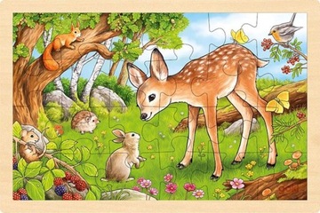 Drewniane Puzzle Jelonek Zwierzęta Las Układanka 24 elementy Goki