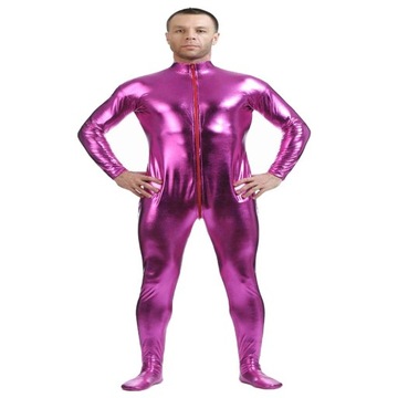 Pełny kombinezon z błyszczącego spandeksu Second Skin S Fushcia