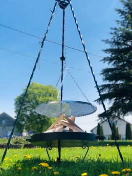 GRILL OGRODOWY KUTY TRÓJNÓG PALENISKO REGULOWANY RUSZT NIERDZEWNY +SZCZYPCE