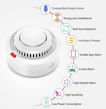 ПОЖАРНЫЙ ДАТЧИК ДЫМА WIFI ДЕТЕКТОР СИГНАЛИЗАЦИИ TUYA SMART LIFE ALEXA GOOGLE HOME