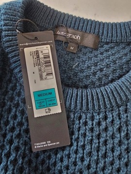 M&S męski sweter turkusowy wzór M