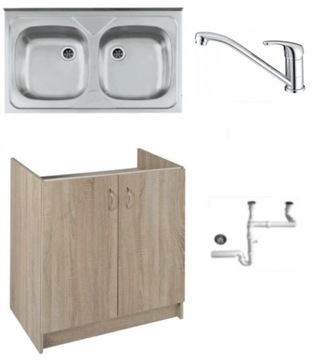 SZAFKA dąb 50x80 + zlewozmywak + syfon + bateria