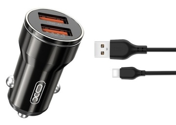 Szybka Ładowarka Samochodowa 2x USB z Kablem USB-C do Zapalniczki Samochodu
