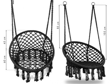 Подвесной стул Boho, садовые качели, гнездо аиста, черный