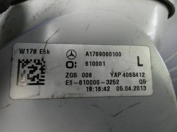MERCEDES A TŘÍDA W176 SVĚTLO LEVÝ ZADNÍ
