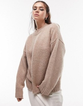 Topshop pqs OVERSIZE SWETER BEŻOWY CASUAL OKRĄGŁY DEKOLT M NH2