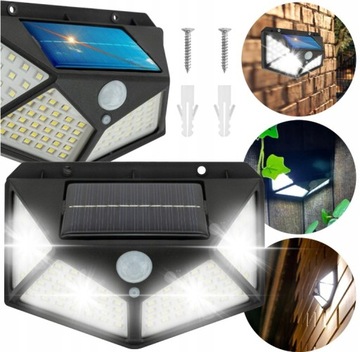 LAMPA SOLARNA 100 LED Z CZUJNIKIEM ZMIERZCHU RUCHU ELEWACYJNA NAŚCIENNA