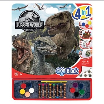 DUŻA KOLOROWANKA JURASSIC FARBY KREDKI NAKLEJKI