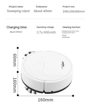Мини-робот-уборщик белого цвета, 400 мАч, 3,7 В