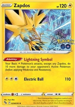 HOLO Pokemon TCG Elektryczny - Zapdos (PGO 029)