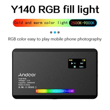 Светодиодная видеолампа Andoer Y140 RGB перезаряжаемая