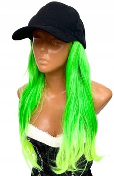 Czapka z daszkiem czarna peruka długie proste włosy zielone