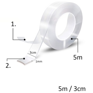 ЛЕНТА ДВУХСТОРОННЯЯ 5м/3см НАНО МНОГОРАЗОВЫЙ КЛЕЙ ПРОЧНОГО КРЕПЛЕНИЯ 5М