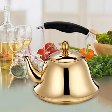 Чайник кухонный со свистком, с подогревом, цвет золота.