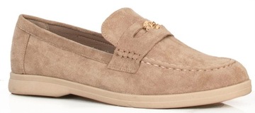 8012 BEŻOWE MOKASYNY PÓŁBUTY ZAMSZOWE DAMSKIE 39