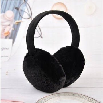 CZARNE NAUSZNIKI DAMSKIE PLUSZOWE SKŁADANE UNIWERSALNE na PREZENT JAKOŚĆ