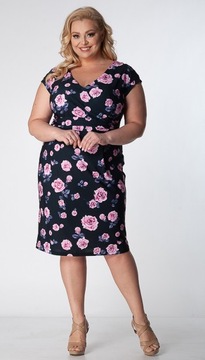 Elegancka Kopertowa letnia sukienka Plus Size Kwiaty (46-56) tu 48 XXXXL