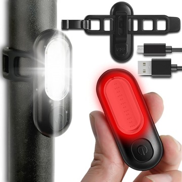 MOCNA LAMPKA ROWEROWA NA PRZÓD TYŁ LED WODOODPORNA AKUMULATOR + KABEL USB