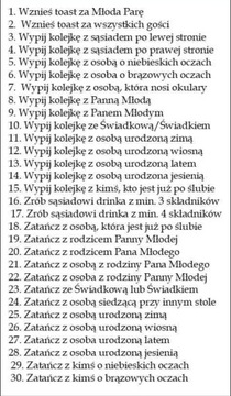 Zdrapki weselne ze śmiesznymi zadaniami 10 sztuk