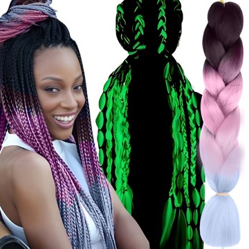 Синтетические волосы для косичек СВЕТЯЩИЕСЯ ОМБРЕ ЦВЕТНЫЕ косички для детей