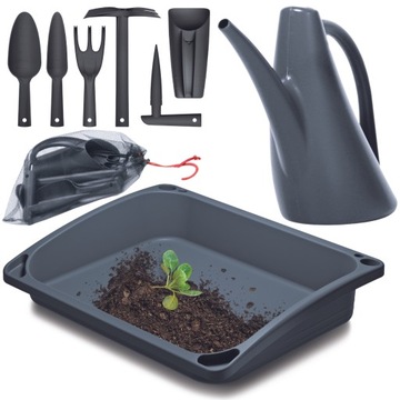 ZESTAW NARZĘDZI OGRODOWYCH + TACA + KONEWKA