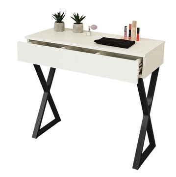 TOALETKA BIAŁA MATOWA SZUFLADĄ CZARNE NÓŻKI X 90CM
