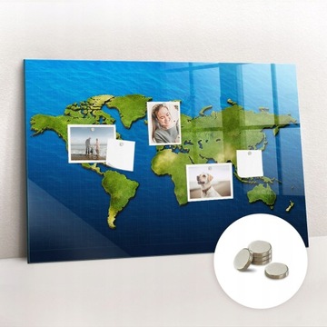 Suchościeralna tablica magnetyczna z magnesami Wymiar 90x60 cm Mapa świata