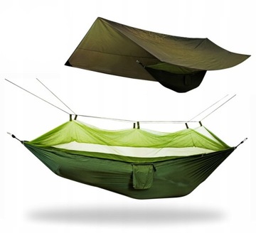 HAMAK turystyczny z MOSKITIERĄ survivalowy PRZENOŚNY LEKKI 270x140cm TARP