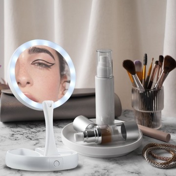 ЗЕРКАЛО КОСМЕТИЧЕСКОЕ СВЕТОДИОДНОЕ ДЛЯ МАКИЯЖА, ДВУХСТОРОННЕЕ, УВЕЛИЧИВАЮЩЕЕ, С ПОДСВЕТКОЙ