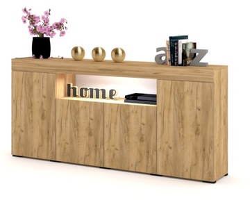 Duża Komoda Szafka Półka 200 Dąb Craft Matowa LED