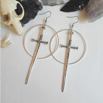 Gothic Black Night Warrior Earrings Sun Ring
