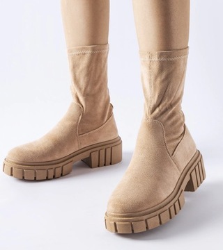 Hers Женские ботильоны бежевого цвета на массивной подошве, размер 41.