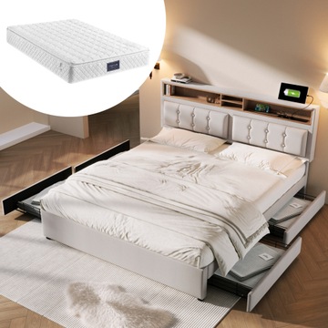 DOPPELPOLSTERBETT MIT 4 SCHUBLADEN UND USB-C-BUCHSE 140X200 CM MIT MATRATZE