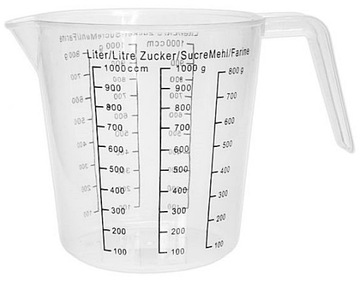 KUBEK DZBANEK POJEMNIK PLASTIKOWY Z UCHEM MIARKA PRZEZROCZYSTA 1000 ml