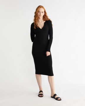 CALVIN KLEIN Rib Open Neck Dress sukienka midi Slim Fit S