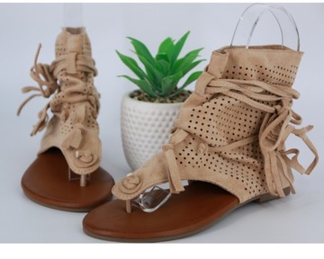 ЖЕНСКИЕ ГЛАДИАТОРЫ РИМСКИЕ САНДАЛИИ, ЗАМШЕВЫЕ, БЕЖЕВЫЕ ВЕСЕННИЕ ТУФЛИ 39