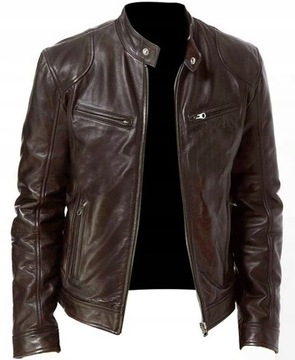 Klasyczna Męska Skórzana Kurtka Motocyklowa,3XL