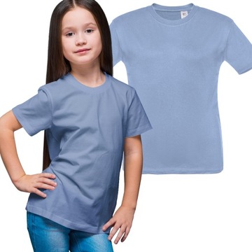 Koszulka bawełniana t-shirt dla chłopca dziewczynki strój WF błękit 128-134