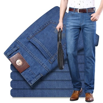 Męskie jeansy o prostym kroju, proste, szerokie nogawki, luźny krój, jasnoniebieskie 31