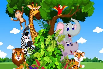 Kolorowa Fototapeta na ścianę do pokoju dziecka Wesołe safari 240x360