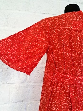 Czerwona retro sukienka w kropki z wiązaniem - Mango