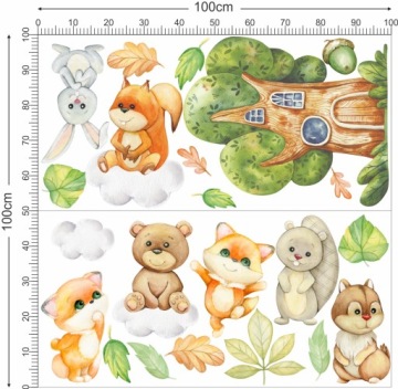 НАСТЕННЫЕ НАКЛЕЙКИ ЛЕСНЫЕ ЖИВОТНЫЕ 100х100см ЛЕС2