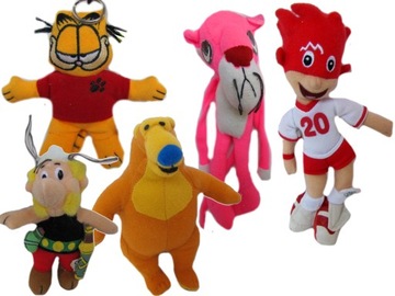 5 MASKOTEK BAJKOWYCH pluszowych OBELIX RÓŻOWA PANTERA brelok KOT Garfield