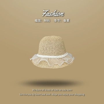 Kapelusz słomkowy z rafii dla kobiet letnia plaża z płaskim topem kapelusz