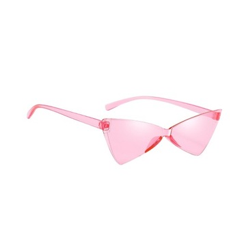Letnie okulary przeciwsłoneczne kocie oczy, przyciemniane, bezramowe, różowe