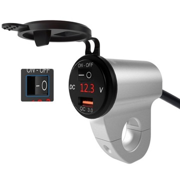 ЗАРЯДНОЕ УСТРОЙСТВО ДЛЯ МОТОЦИКЛА 3.4A USB QC3.0 ВОЛЬТМЕТР 12В