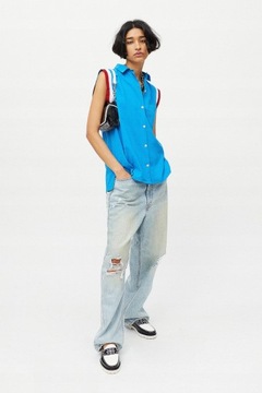 Urban Outfitters NH5 lmk modrá košeľa bez rukávov výšivka kontrast XS