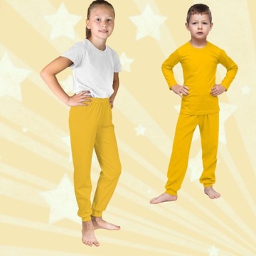 SPODNIE DRESOWE DZIECIĘCE 128 BAWEŁNIANE GŁADKIE ŻÓŁTE CHŁOPIĘCE DZIEWCZĘCE