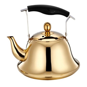 Kuchenny czajnik z gwizdkiem, z podgrzewaniem w kolorze złotym