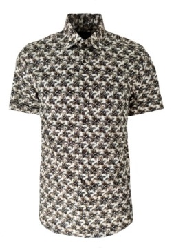 ЭЛЕГАНТНАЯ ТОРЖЕСТВЕННАЯ РУБАШКА, КОРИЧНЕВЫЙ ХЛОПКОВЫЙ УЗОР, 3XL